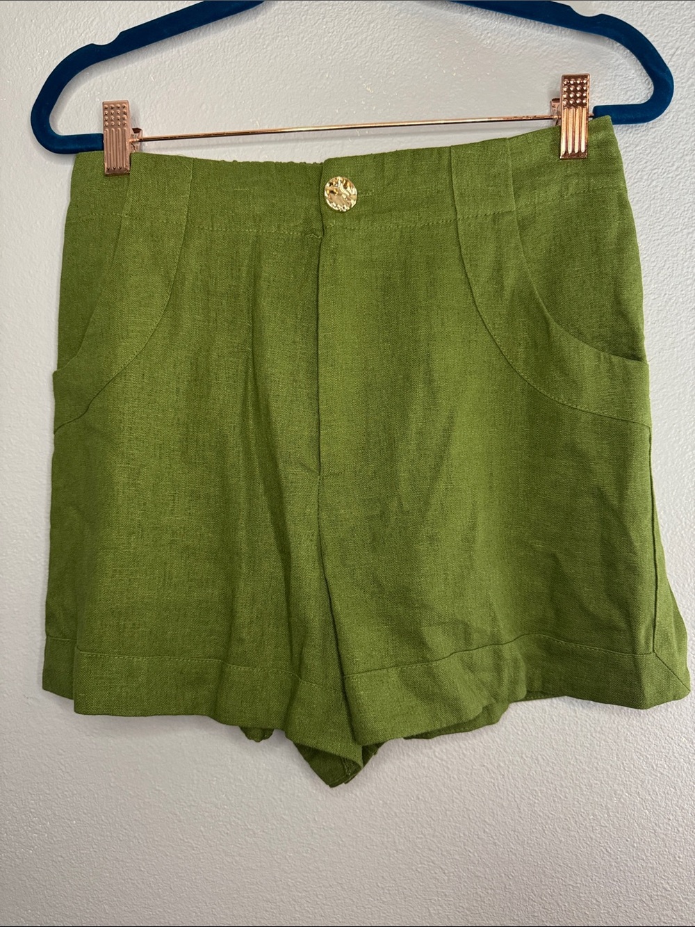 House Of Harlow 1960 Olive Green Women's Linen Blend Shorts, Size Small